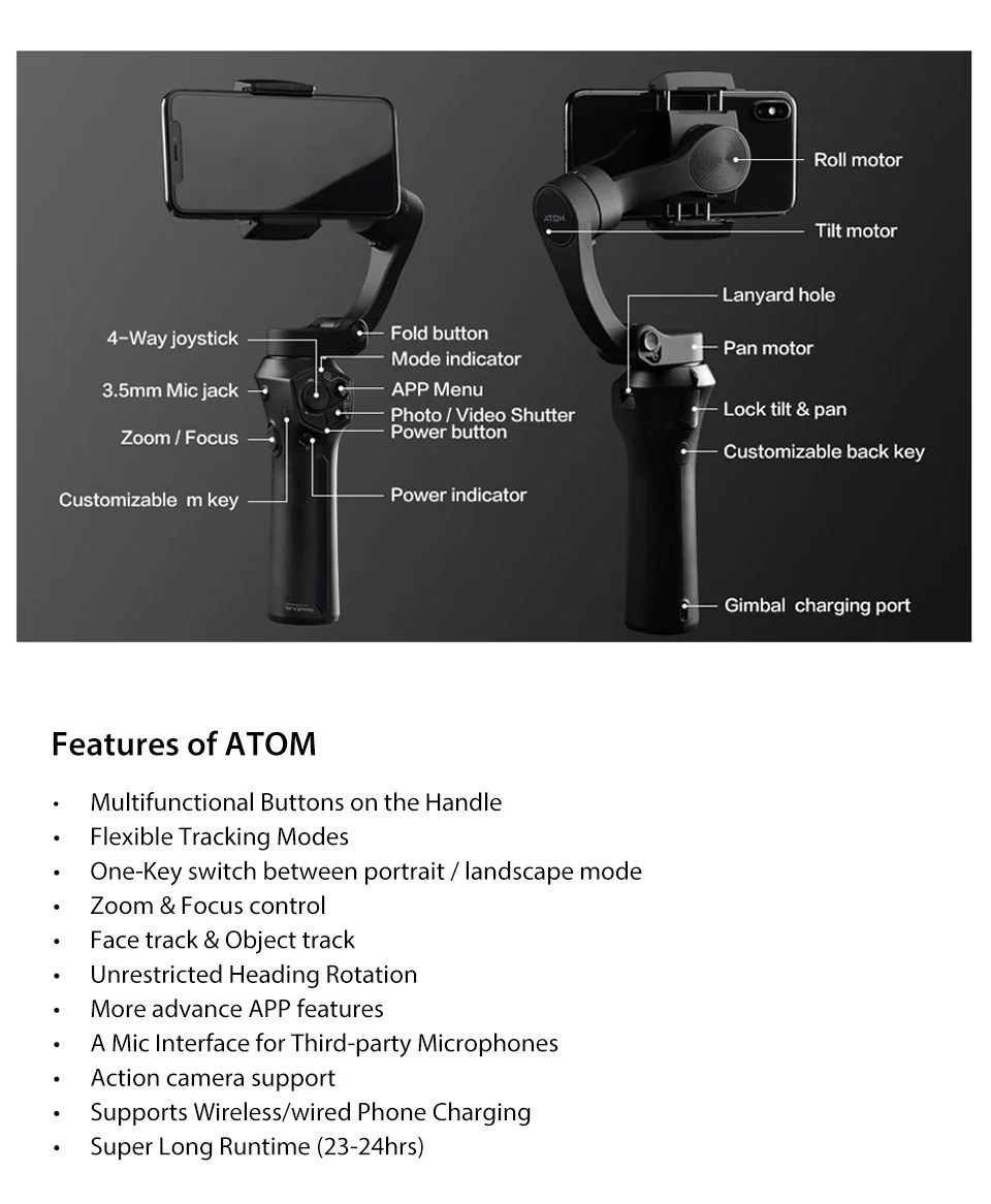 Excellent Cadiso 3-Axis Foldable Pocket-Sized Video Phone Handheld Gimbal Stabilizer for iPhone Smartphone GoPro & Wireless Charging 10
