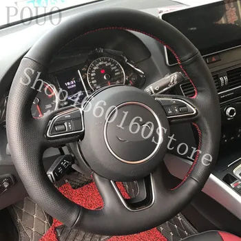 

PUOU Leather hand sewing steering wheel cover for Audi A4L Q3 Q5 leather hand sewing set car steering wheel cover Free shipping