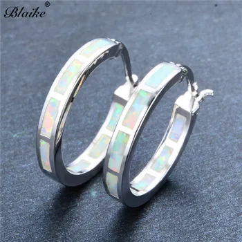

Blaike Charming White Fire Opals Hoop Earrings For Women Silver Color Birthstone Circle Earrings Fashion Jewelry