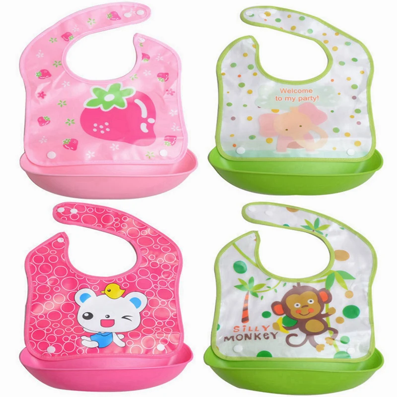 

Cartoon Prints Kids Silicon Bib Baby Bib Children's summer Adjustable Waterproof Bib Baby Feeding Tools Boy Girl Bibs Apron