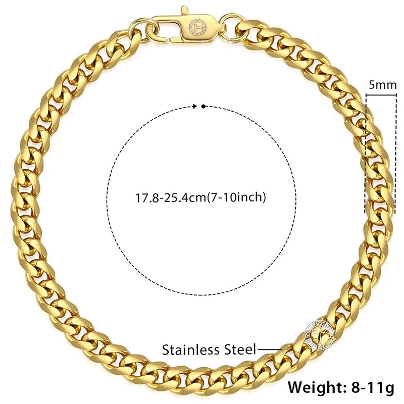 Trendsmax полированная Для мужчин браслет Нержавеющая сталь браслет для Для мужчин золото черный, серебристый цвет КУБИНСКИЙ звено цепи 3/5/7/9/11 мм KKBM158