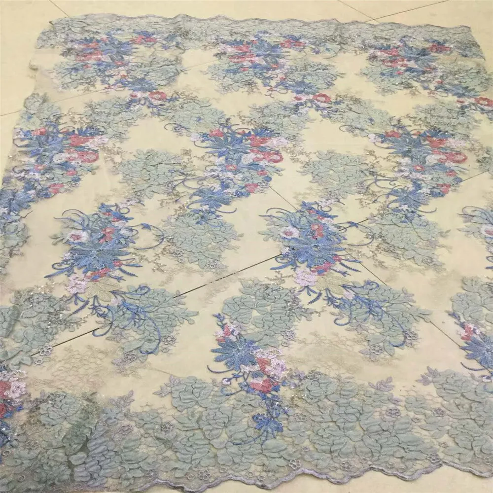 

Indian Multi Color French Party Dress Lace Fabric Tulle Embroidered Floral Net Lace Fabric Nigeria Latest Lace X668-4