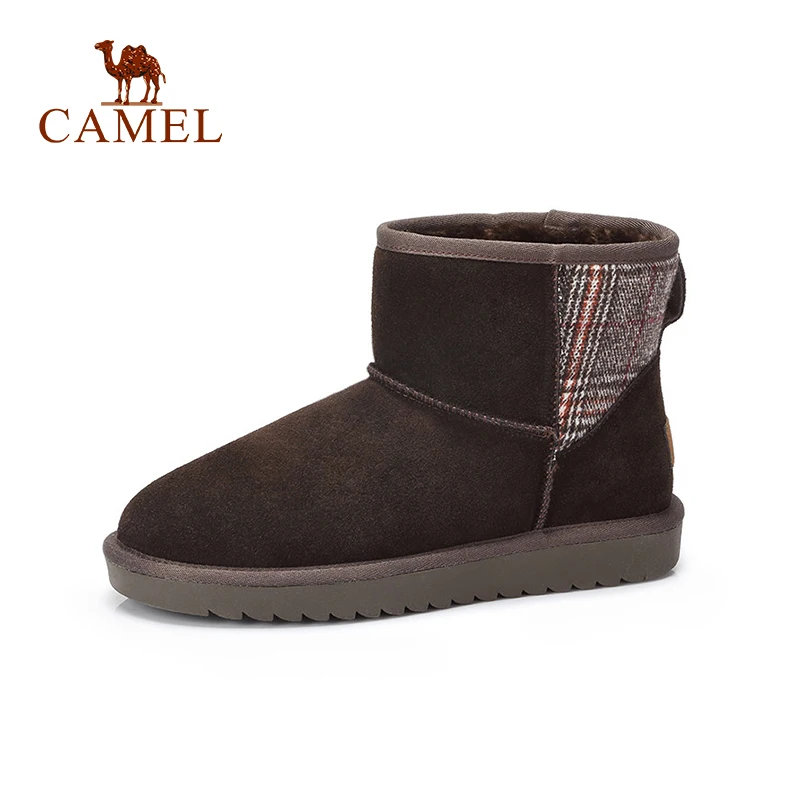 

CAMEL Winter Ankle Boots Women Cow Suede Fur Warm Snow Boots For Ladies Low Flats Short Plush Fashion Casual Women Shoes Woman