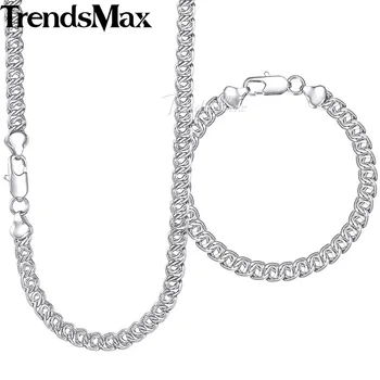 

Trendsmax Jewelry Set Snail Link Men's Women's Necklace Bracelet White Gold Filled Chain 7mm KGS270