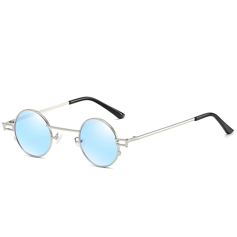 Новая уличная мода, маленькие круглые солнцезащитные очки для мужчин и женщин, стильная оправа, дизайн ретро, паровой панк, солнцезащитные очки, хипстерские тени, Gafas de Sol - Цвет линз: Silver Blue