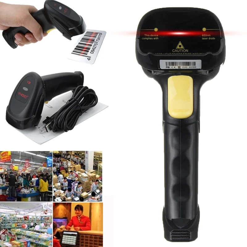 

Portable 1D Laser Scanner USB Barcode Scanner Reader Handheld Film High Scaned Speed Cordless Bar Code Gun for Supermarket POS