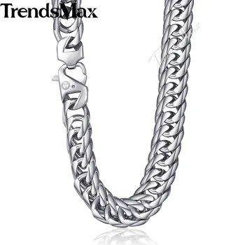 

Trendsmax 15mm 60cm 70cm 316L Stainless Steel Necklace for Men Silver Color Curb Cuban Link Men's Chain KHN57