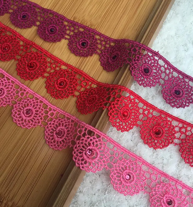 3 Meters/lot 2.3cm Flower Rhinestone Lace Ribbon Sewing Craft Lace Trim