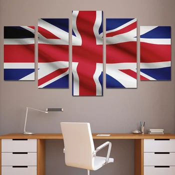 

Canvas Wall Art Pictures Living Room Decor 5 Pieces British United Kingdom Flag Poster Painting HD Printed Poster Framework