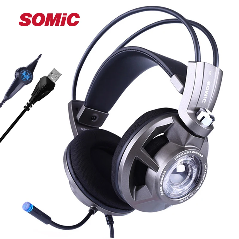 SOMIC G955 USB Проводные 7 1 звук шумоподавление крутые наушники светодиодный игровая