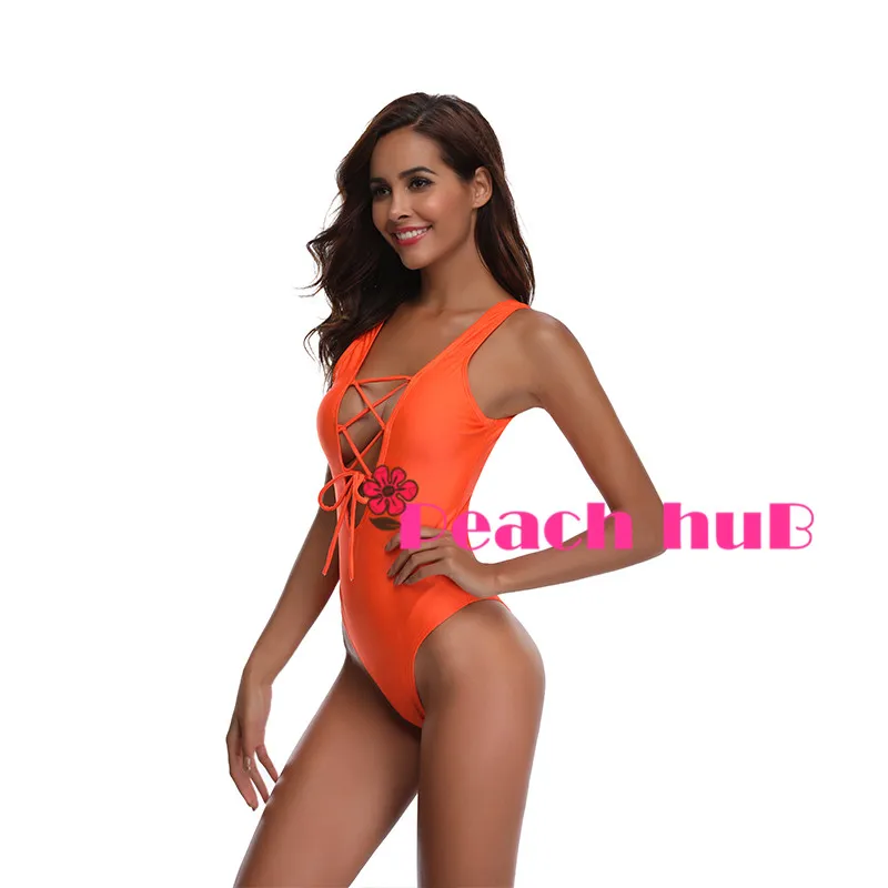 Swimsuit 2019 Orange Sexy Bandage Vintage One Piece Swimsuit Women Cut out Monokini Swim Suits Swimwear Women (7)
