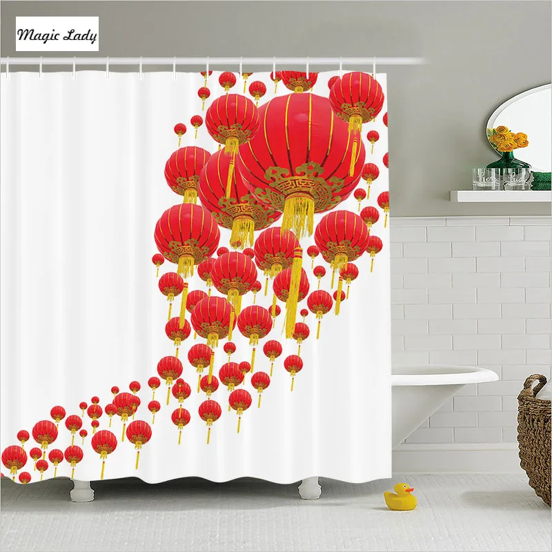 Shower Curtain Chinese Bathroom Accessories Oval Lantern Balloon Circle
