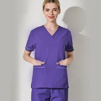 

Free Shipping Doctor Scrub Suits Men and Women Europe and American Fashion V Neck Scrubs Set Beauty Salon Spa Uniforms Wholesale