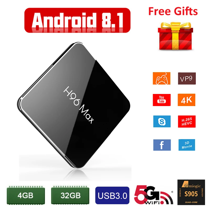 ТВ Приставка Smart TV Android 8 1 WiFi Bluetooth 4 0 USB 3 Youtube HD 4K медиаплеер Amlogic S905X2 ГБ 32 Испания