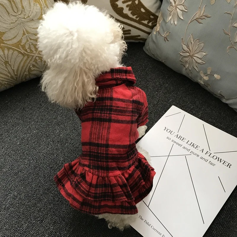 NEW ARRIVAL Spring/Autumn Leisure Red Grid Shirt Dressing Cotton Button Dog Pet Clothes For Small Customer |