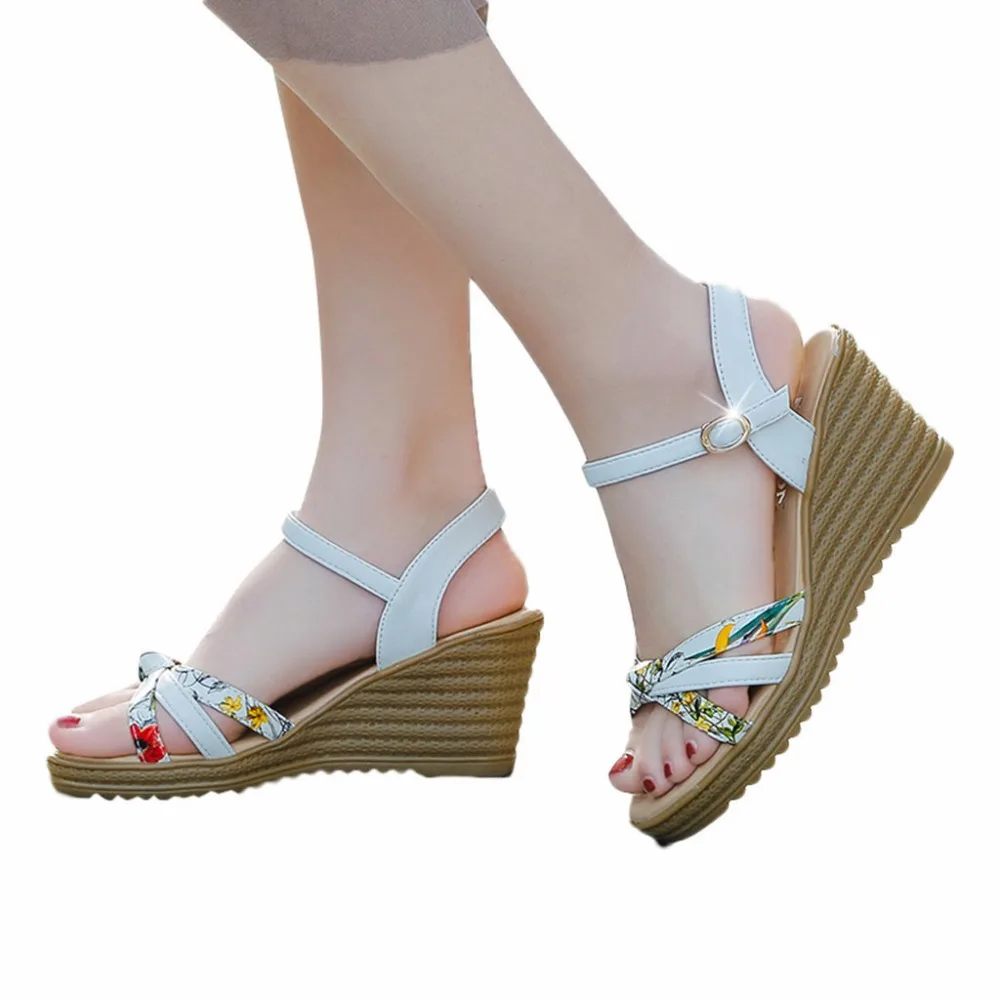 

YOUYEDIAN Women Shoes Wedges Floral Ladies High Heel Open Toe Ankle Strap Female Platform Sandasl Summer Sandales Femme Nouveau