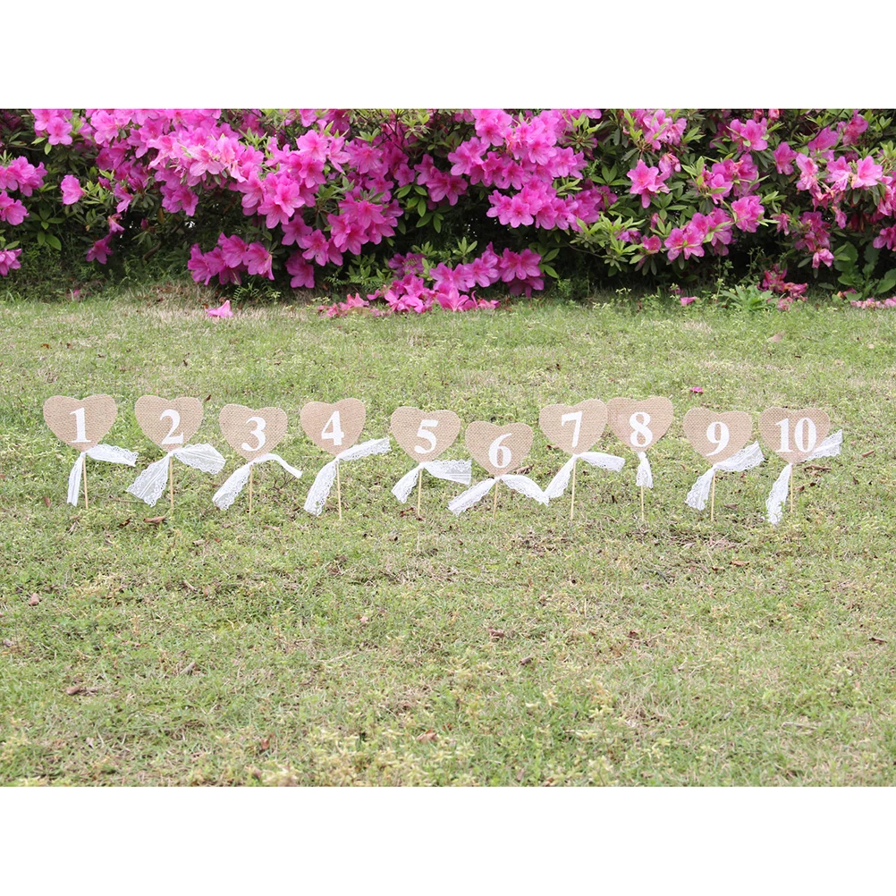 1 10 hessian heart ribbon table numbers rustic jute vintage wedding