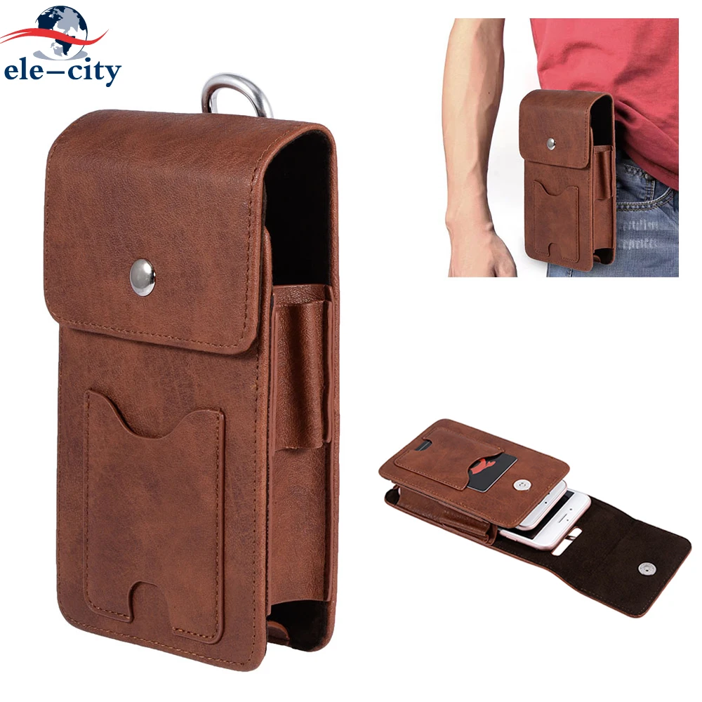 Magnetic Dual Pockets Leather Waist Bag For Men for 5.8 Inch Phones ...