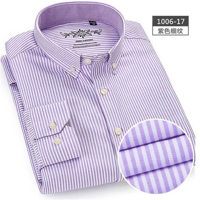 S- 6XL Oxford Shirts For Mens Long Sleeve Cotton Casual Dress Shirts Male Solid Plaid Chest Pocket Regular-Fit Man Social Shirt 1006-17