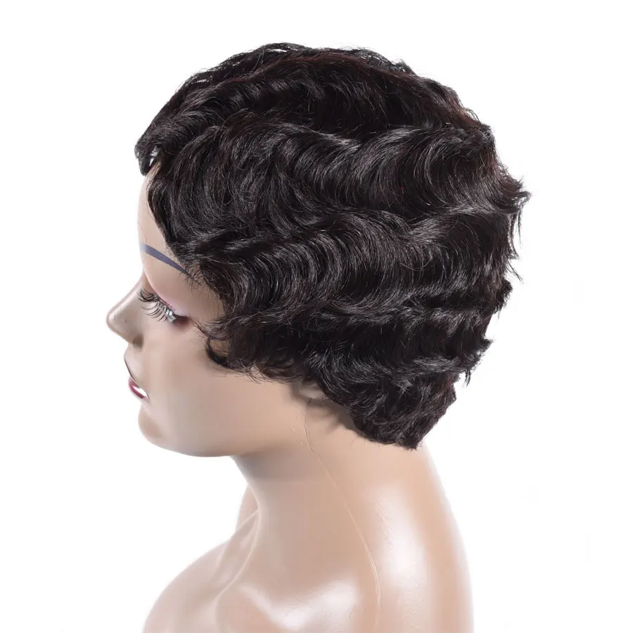 Короткий Палец волна парики бразильский человеческих волос короткий боб парики для женщины машинного производства бесклеевой