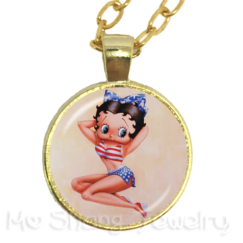 Новинка, классическое модное ожерелье Betty Boop, подвеска, стеклянный купол, ручная работа, ювелирное изделие, цепочка на свитер, подарок для друзей