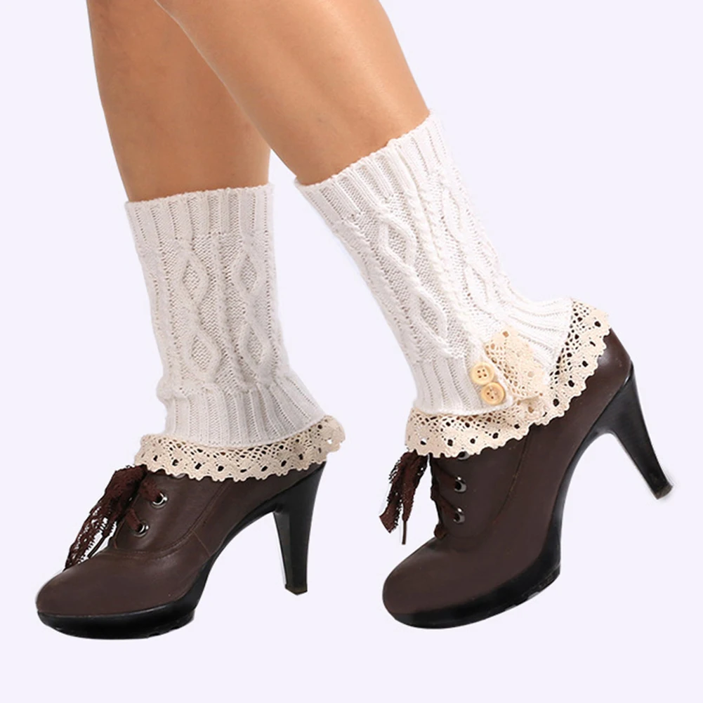 Женская мода мягкие Вязаный Крючком Гетры сапоги носки с кружевная бейка