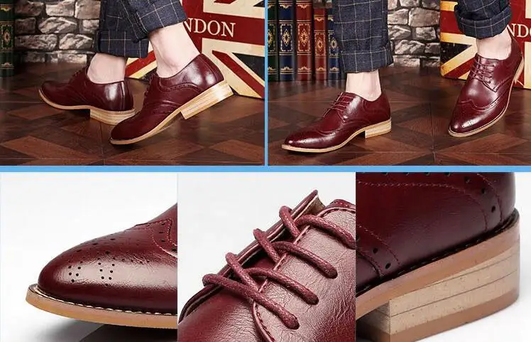 Брендовые броги; цвет коричневый, красный, черный; Мужские модельные туфли в деловом стиле; мужские свадебные туфли с острым носком; кожаная официальная обувь; повседневная обувь на плоской подошве; LE-23