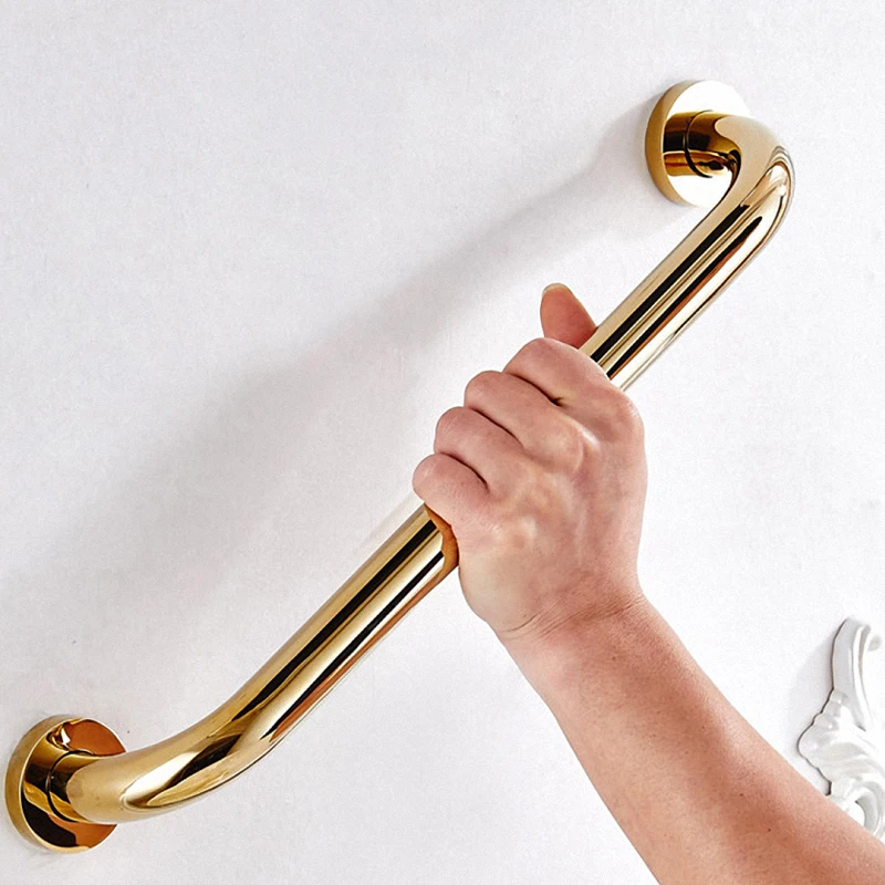 IMPEU Home Care Grab Bar, 40cm, Polished Gold, Solid Brass, Good for Bathroom Bathtub Handrail, Shower Safety Support