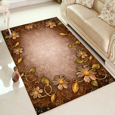 Else коричневый пол на золотисто желтый цветок цветочный 3d печати нескользящей микрофибры Гостиная Декоративные Современные моющийся коврик мат