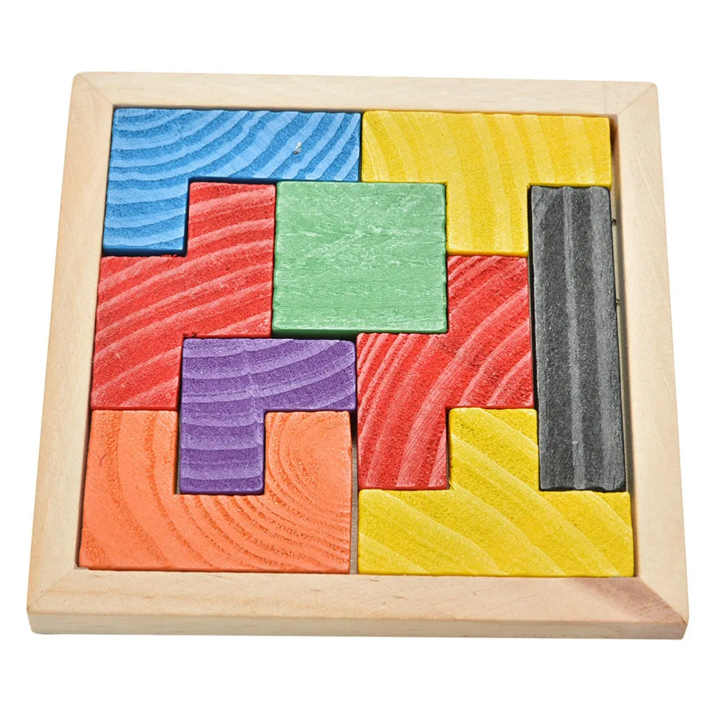 TOYZHIJIA useful Wooden Tetris Game Wood Tangram Brain Teaser Puzzle