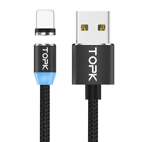 TOPK AM23 1 м светодиодный магнитный кабель и Micro USB кабель и usb type-C кабель с нейлоновой оплеткой type-C Магнитный зарядный кабель для iPhone Xs Max - Цвет: Black