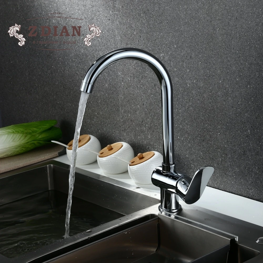 

Hot and Cold Water Kitchen Faucet 360 Degree Rotation Rule Shape Curved Outlet Pipe Tap Basin Plumbing Hardware Sink Faucet
