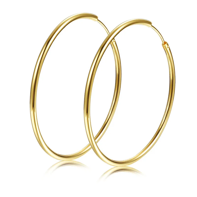 

Womens Girls Smooth Hoop Earrings Yellow Gold Filled Big Large Huggies Earrings (45mm Diameter)