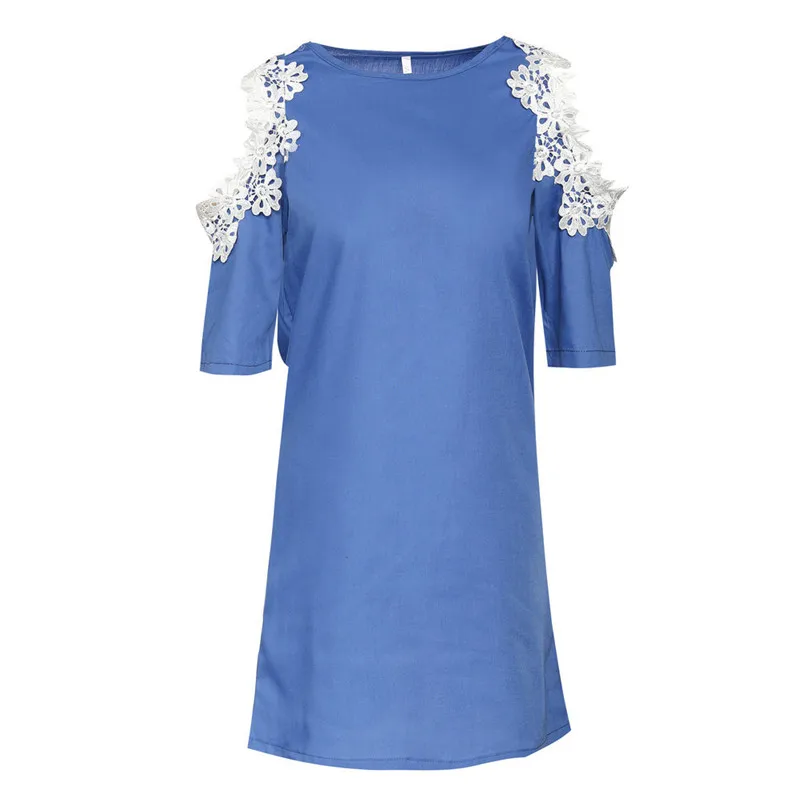 Fashion summer dress 2018 beach dress Women Half Sleeve Lace Solid Dress Ladies Casual Mini Dress elegant dress vestido A06#N (8)