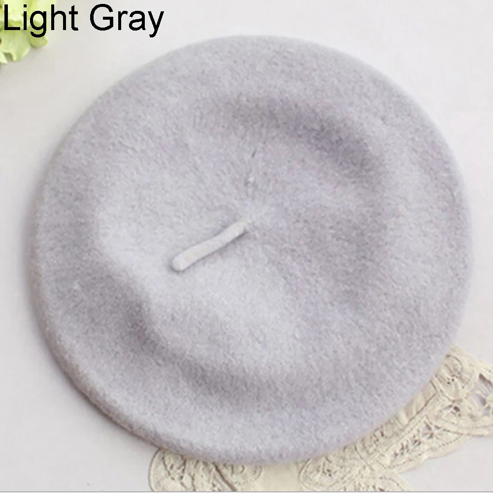 Высококачественный шерстяной фетровый Женский вязаный берет, зимняя теплая Женская шапка в британском стиле, повседневная женская одноцветная шапка - Цвет: Light Grey