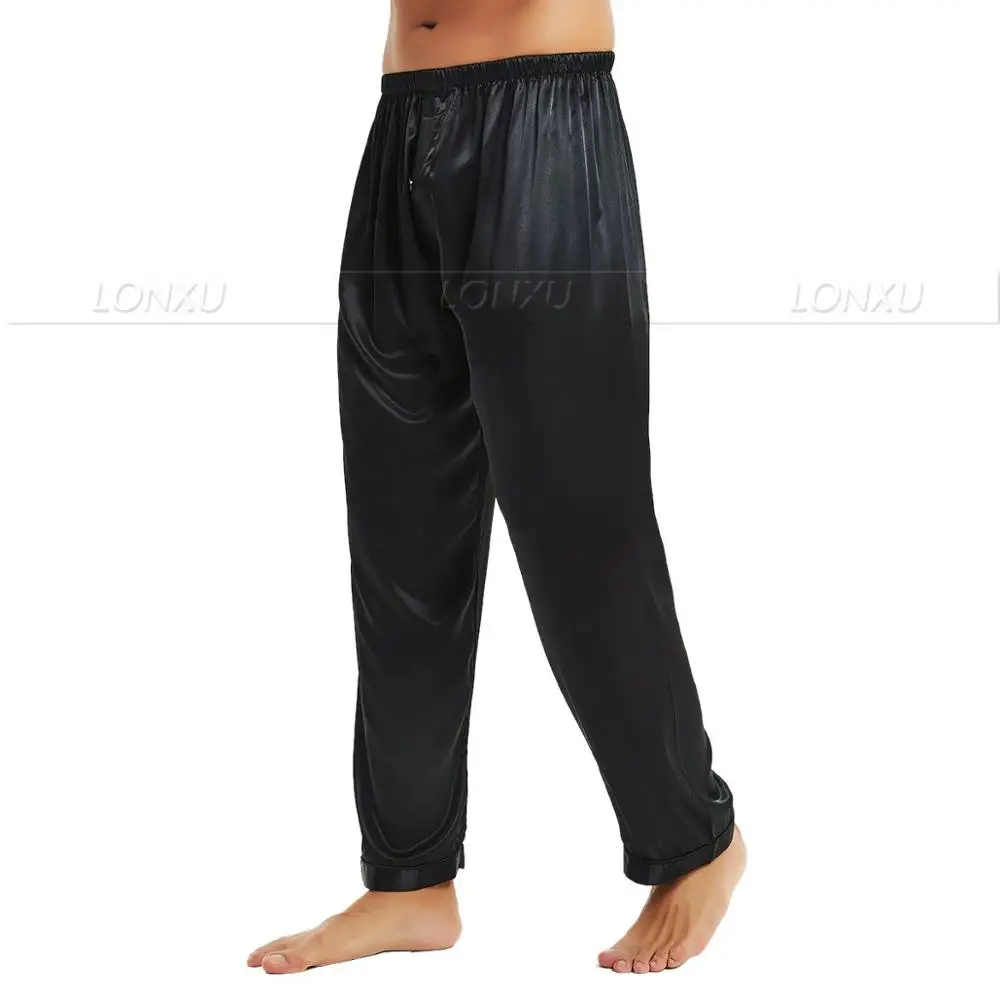 mens cotton pajama pants Mens Silk Satin Pajamas Pyjamas Pants Lounge Pants  Sleep Bottoms Free  Shipping  S M L XL 2XL 3XL 4XL Plus black pajama pants Men's Sleep & Lounge