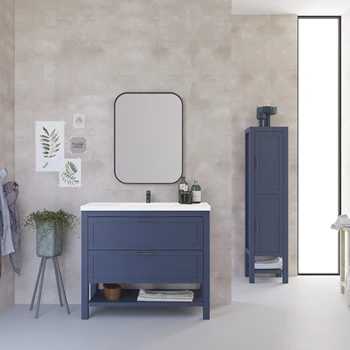 

Bathroom Freestanding Vanity Cabinet Kansas | Matte blue | Old silver handle | 100 x 88.5 x 45 cm | vanity + sink | 2 drawers