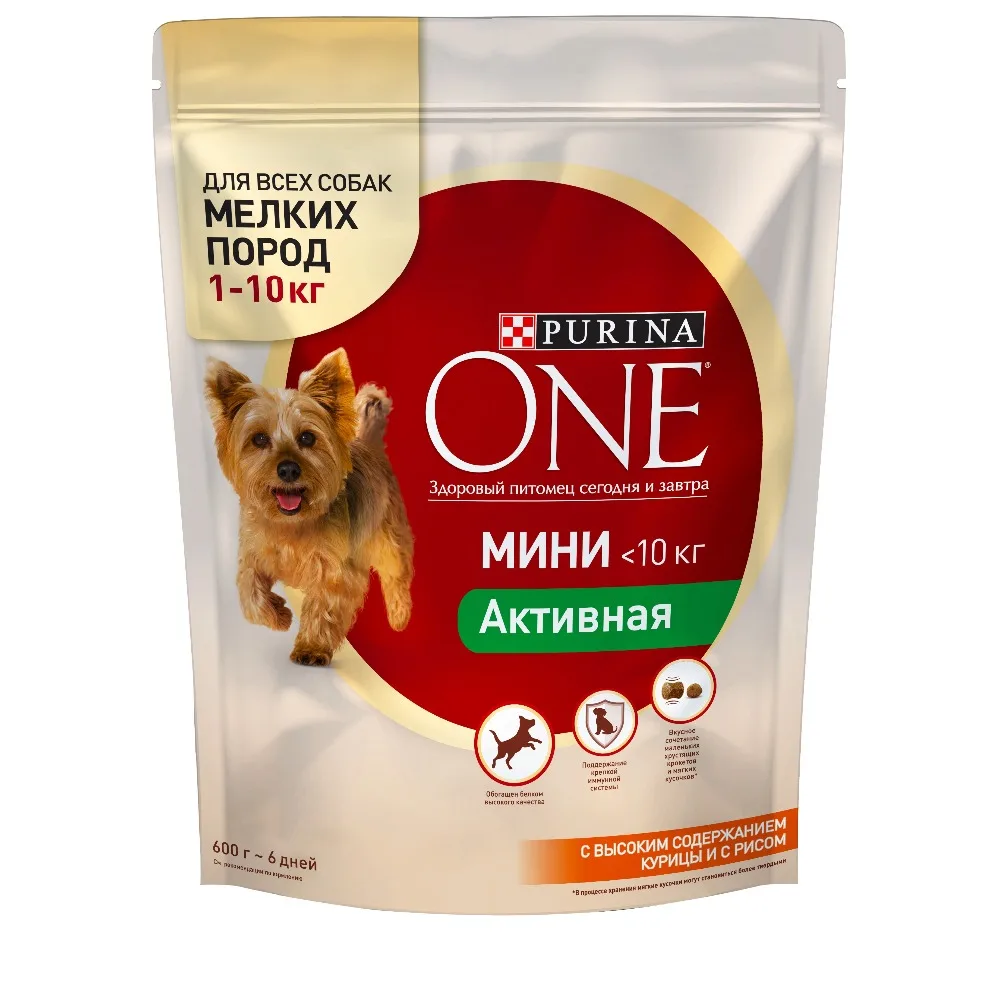 Сухой корм для собак мелких пород Purina One Mini Активная, с курицей и рисом, 4.8 кг