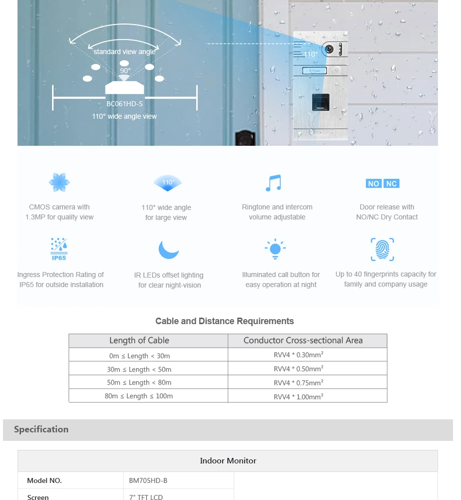 HOMSECUR AHD1.3MP 7 "проводной видео домофон вызова системы с голосовым сообщением для дома/без каблука (BM705HD-B + BC061HD-S)