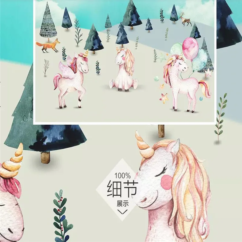 Unicorn hand-painted children's wall custom large wallpaper murals 3D photo wall manufacturers wholesale Unicorn hand-painted children's wall custom large wallpaper murals 3D photo wall manufacturers wholesale