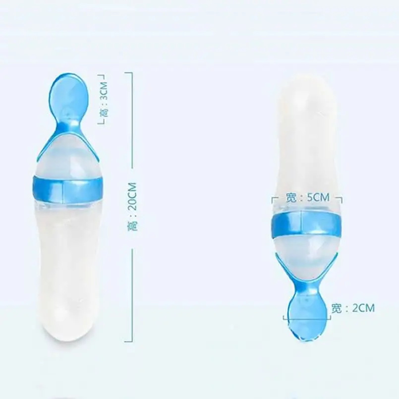 New Baby Toddler Squeeze Feeder Silicone Spoon Bottle Feeding Dispensing Spoons BPA Free Baby Utensils Rice Cereal Feeding Spoon