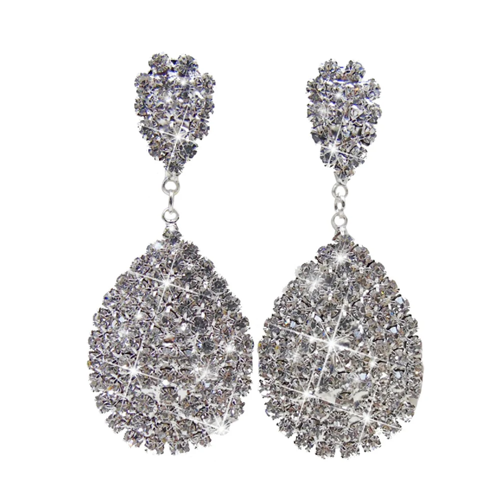 Women Fashion Rhinestone Waterdrop Dangle Drop Earrings Wedding Party