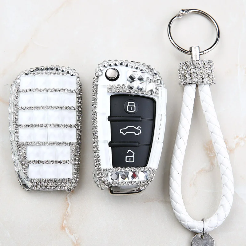 Роскошный Алмазный чехол для автомобильного ключа, блестящий чехол для ключей, держатель с брелком, аксессуары для AUDI A1 A3 Q3 S3 S5 S6 R8 TT Q7 Q5 A6 A4 - Название цвета: Белый