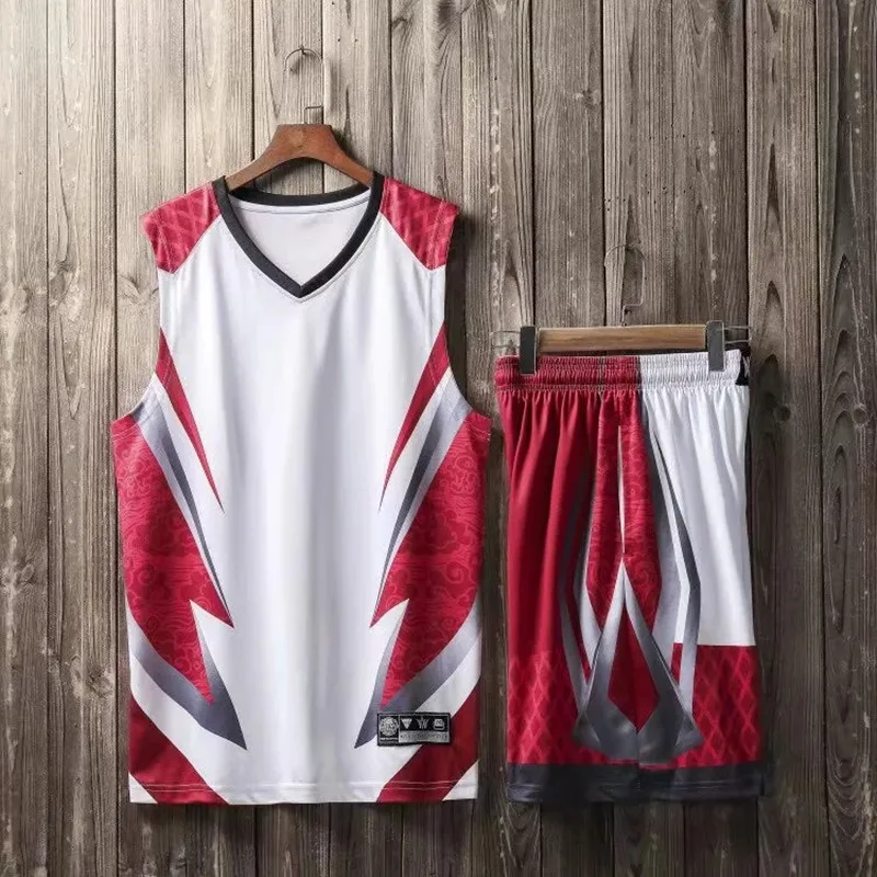 Одежда высшего качества 6XL для мужчин и женщин, баскетбольные майки, наборы, Униформа, спортивный комплект, одежда, рубашки, шорты, костюм, спортивная команда, индивидуальный принт - Цвет: 1745 red set