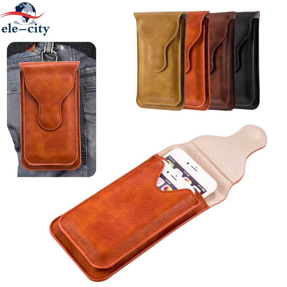 Leather Phone Pouch Work Waist Bag with 2 Pockets with