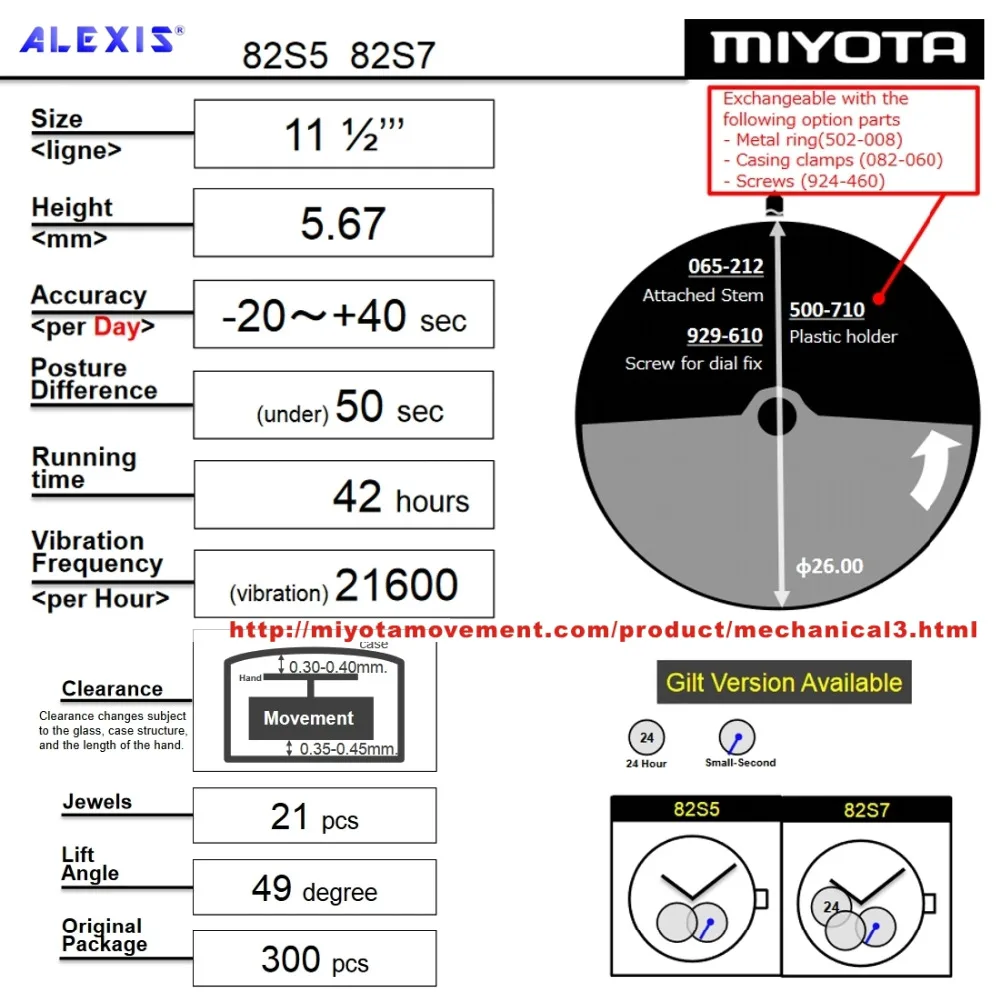 Японский Miyota 82S7 автоматический ручной намоточный механизм передний вид скелет