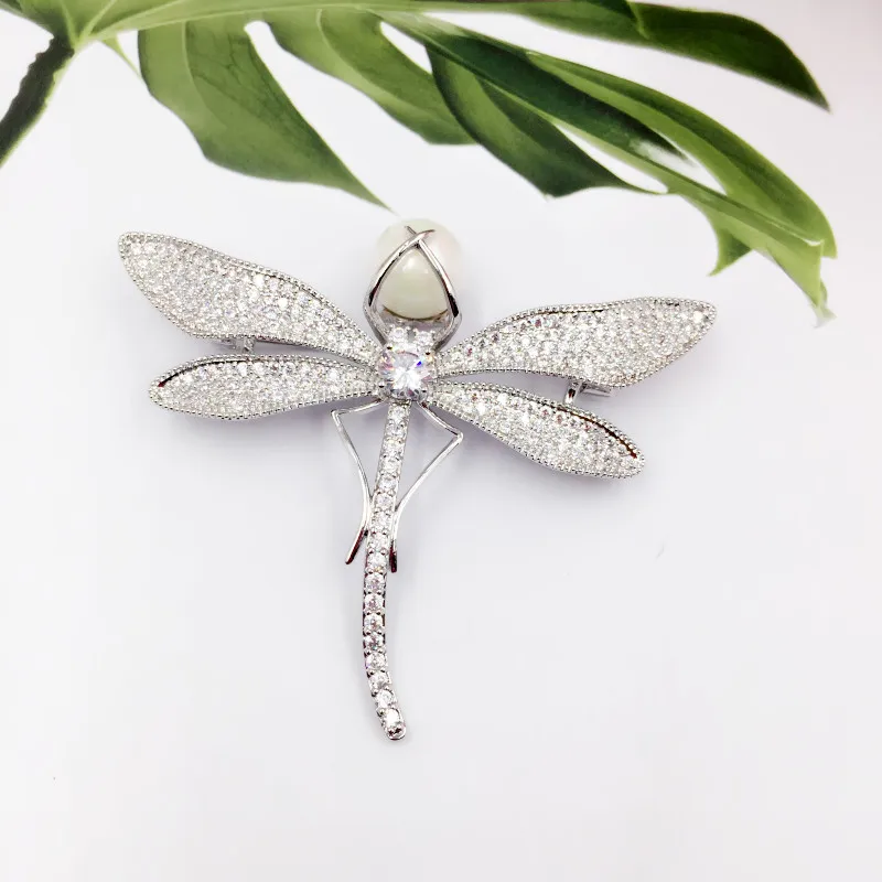 

New Simulated Pearl Dragonfly Brooches Zircon Flying Insect Dragonfly Brooch Women Men Corsage Collar Pins Coat Jewelry