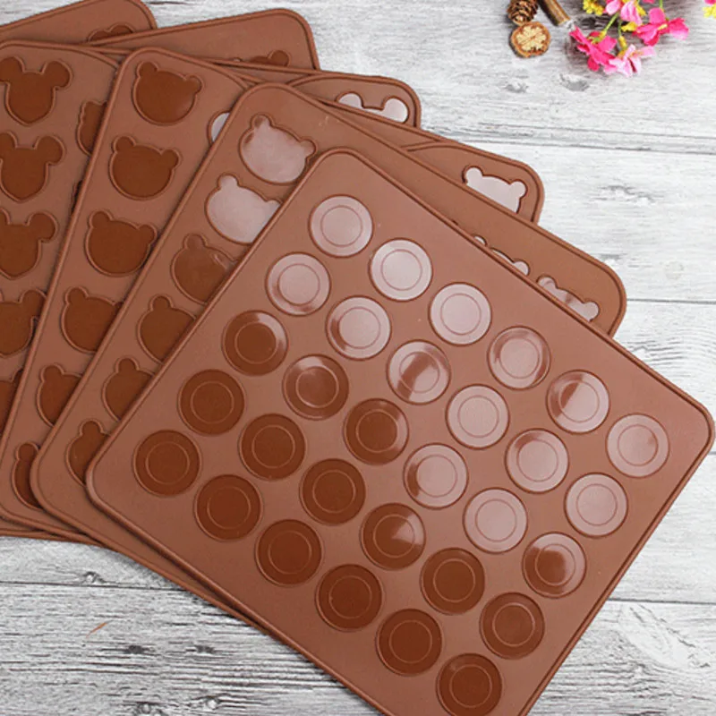 

New design macaron Silicone mat pads round bear heart flower penguin shaped DIY Macaron moulds tools Oven Baking Molds Sheet