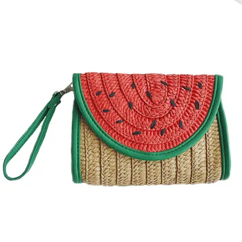 

Women Straw Clutch Bag Watermelon Corn Female Messenger Bag Summer Rattan Handmade Envelope Hasp Knitted Braided Tote SS3020