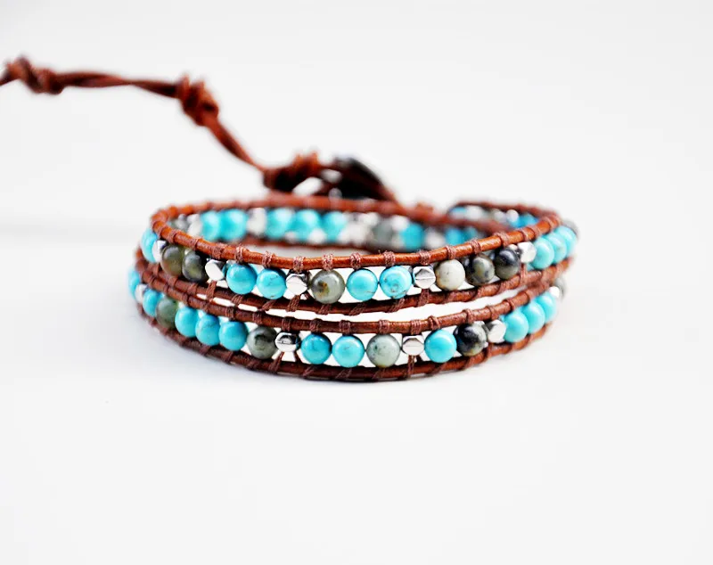 

howlite mix lapis beads double wrap bracelet unisex italy
